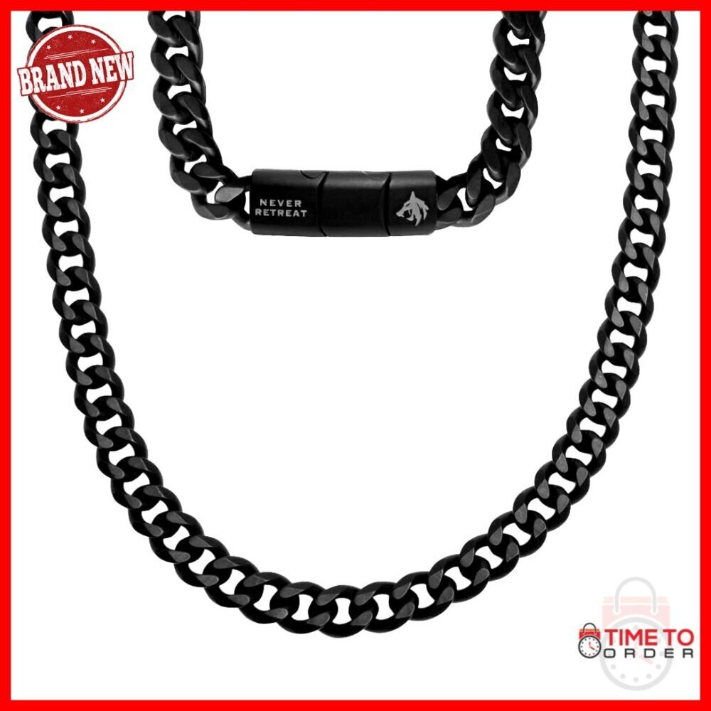 Men's Stainless Steel Cuban Link Necklace, 27" Length, Alpha Wolf Clasp